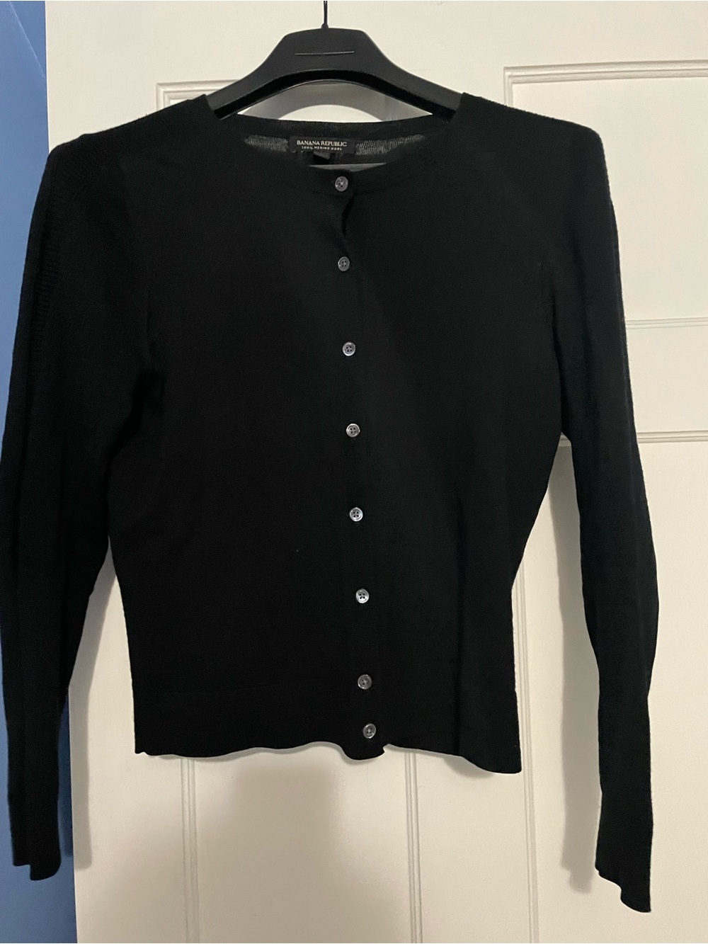 Banana Republic Black Crewneck Button-Front Cardigan